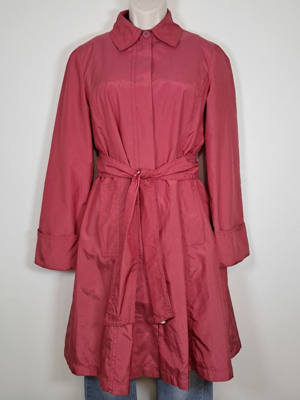 ZARA Basic Belted Trench Coat Women's Size L Pink Hidden Buttons Lined